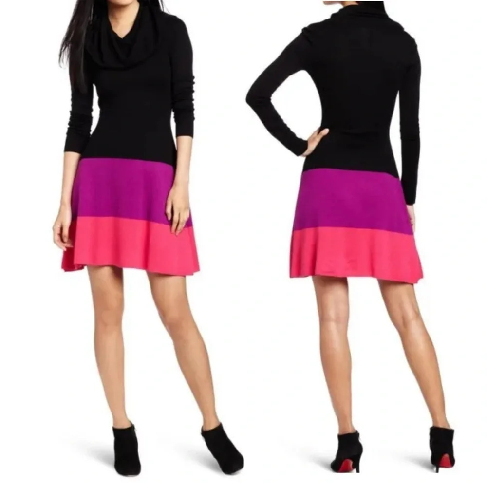 BCBGMAXAZRIA SILK BLEND BLACK COMBO AZURA SWEATER  DRESS
